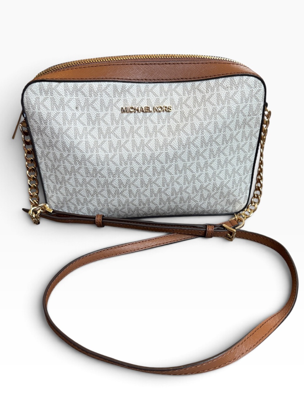 Michael Kors Jet Set East West Crossbody Bag Cream/Tan READ